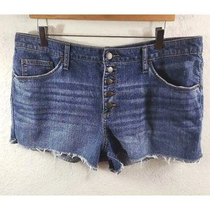 Universal Thread Womens Shortie Cut-Off Shorts Blue Pocket High Rise Button 16